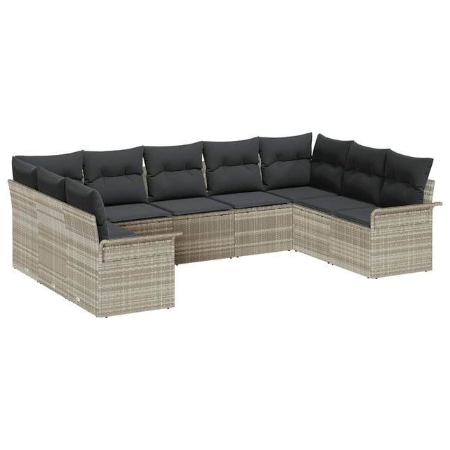 Havesofa Sæt med opbevaring 9 pcs Lysegrå polyrattan