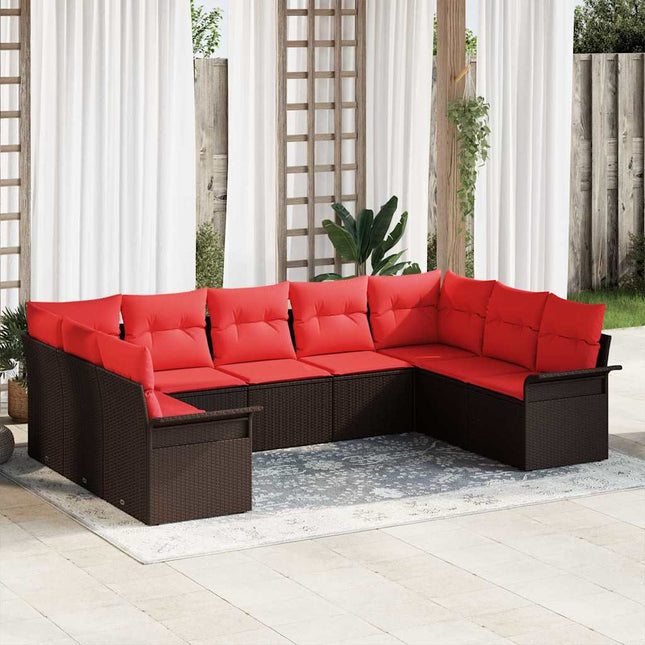 Havesofa Sæt med opbevaring 9 pcs Beige polyrattan