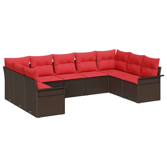 Havesofa Sæt med opbevaring 9 pcs Beige polyrattan