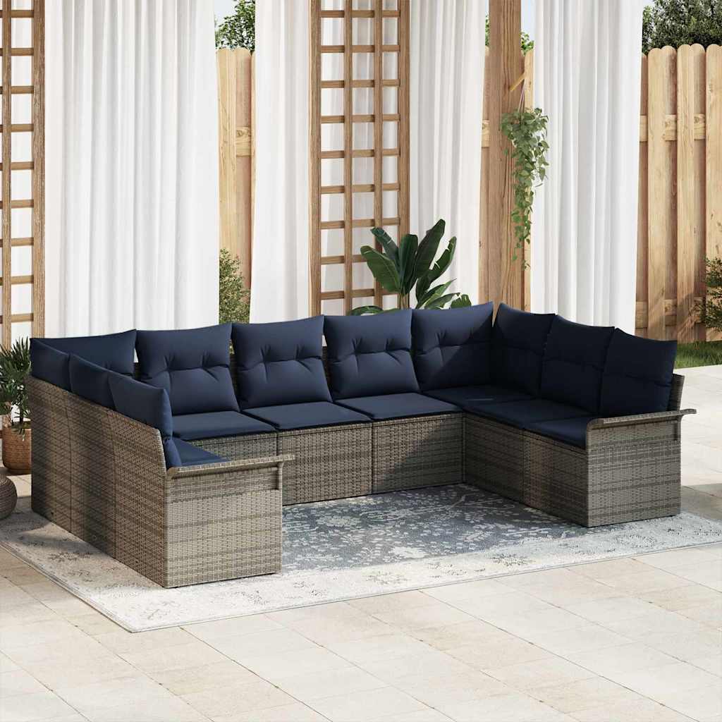 Havesofa Sæt med opbevaring 9 pcs Lysegrå polyrattan