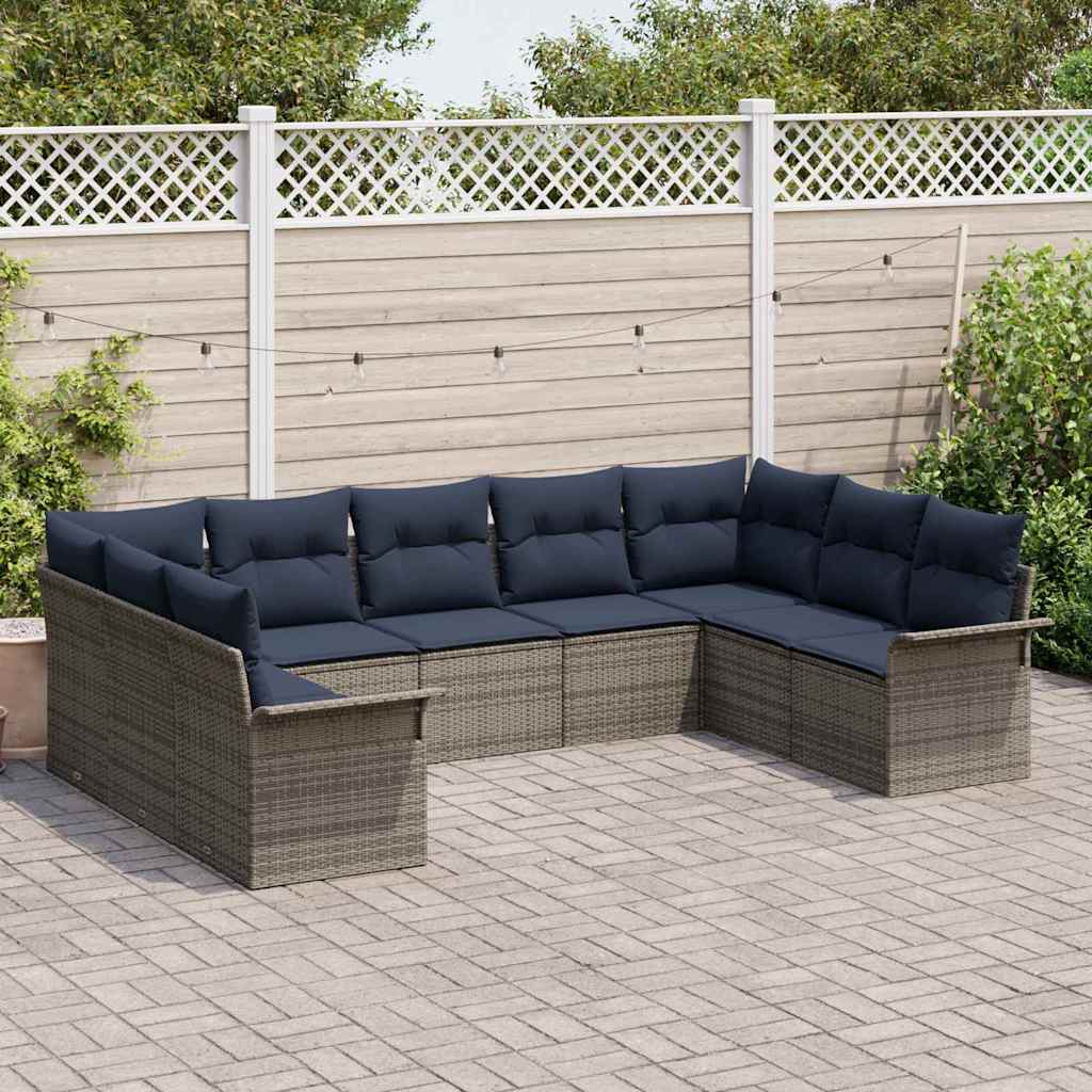 Havesofa Sæt med opbevaring 9 pcs Lysegrå polyrattan