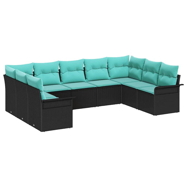 Havesofa Sæt med opbevaring 9 pcs Sort polyrattan