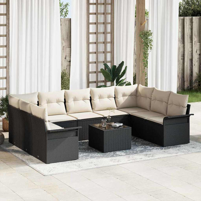 Havesofa Sæt med opbevaring 10 pcs Brun polyrattan