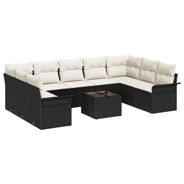 Havesofa Sæt med opbevaring 10 pcs Brun polyrattan