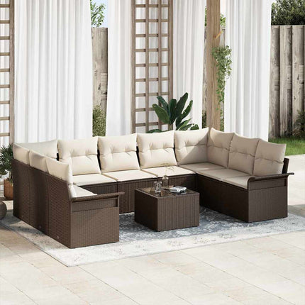 Havesofa Sæt med opbevaring 10 pcs Grå polyrattan
