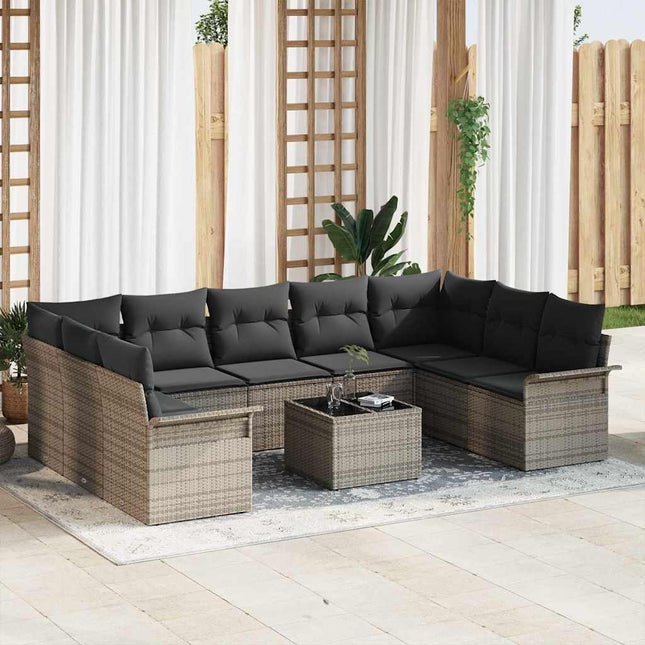 Havesofa Sæt med opbevaring 10 pcs Sort polyrattan