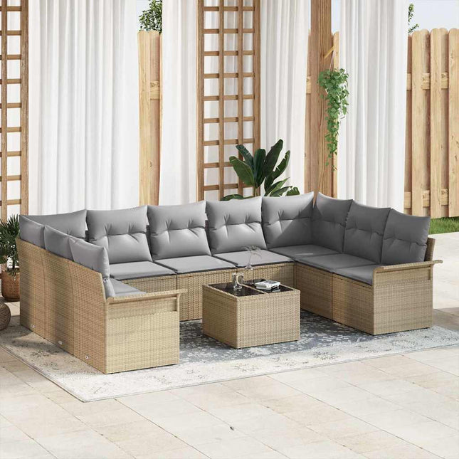 Havesofa Sæt med opbevaring 10 pcs Sort polyrattan