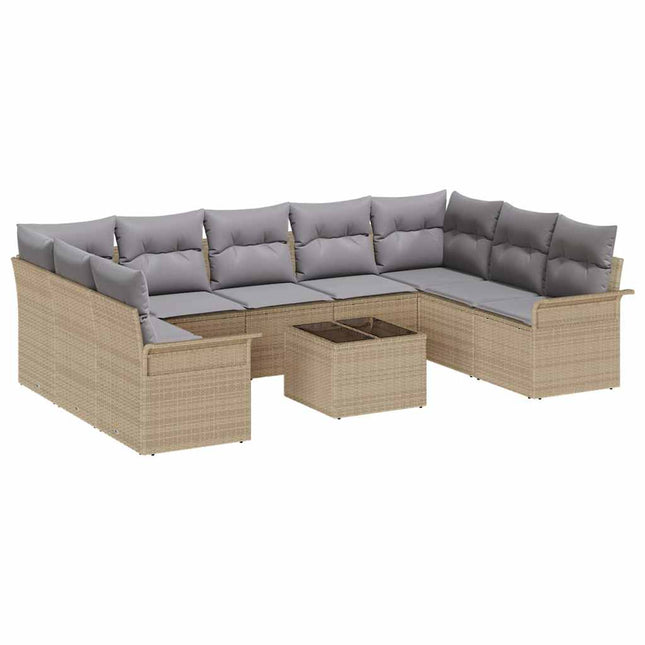 Havesofa Sæt med opbevaring 10 pcs Sort polyrattan