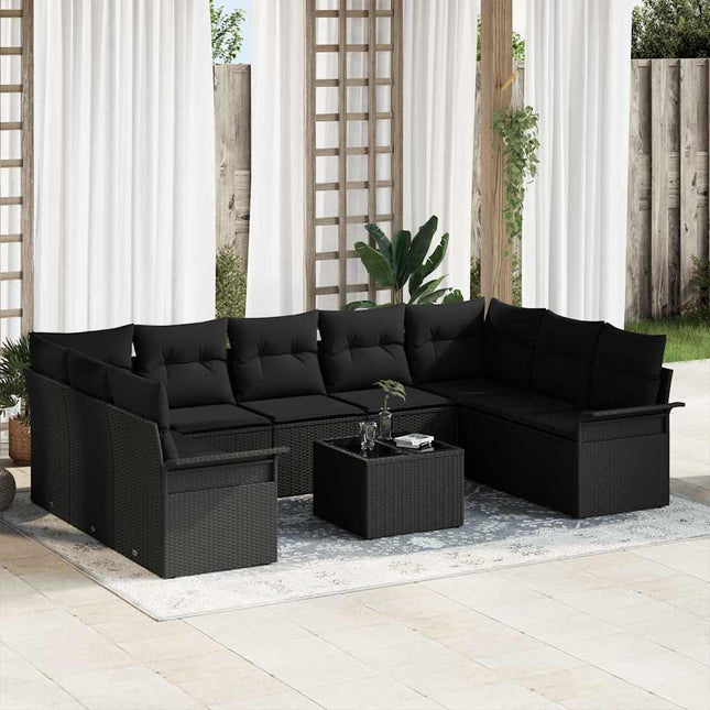 Havesofa Sæt med opbevaring 10 pcs Beige polyrattan