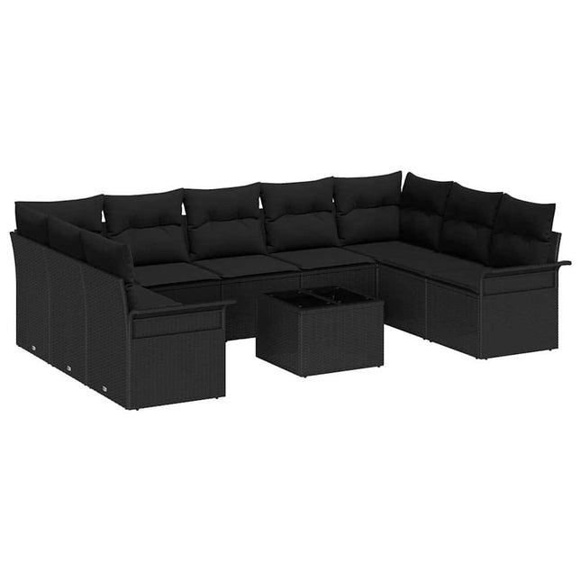 Havesofa Sæt med opbevaring 10 pcs Beige polyrattan