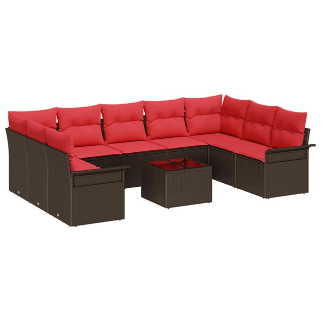 Havesofa Sæt med pude med opbevaring 10 pcs Brun Poly rattan