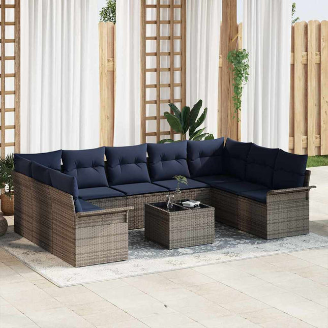Havesofa Sæt med opbevaring 10 pcs Grå polyrattan