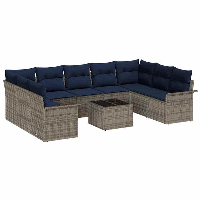 Havesofa Sæt med opbevaring 10 pcs Grå polyrattan