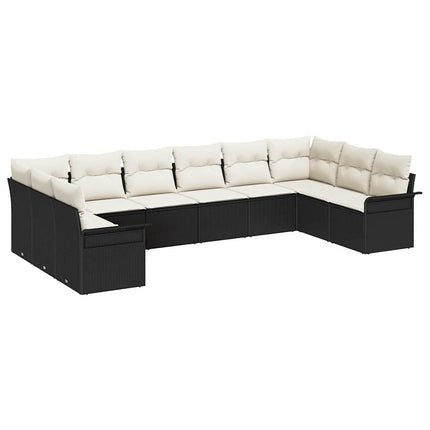 Havesofa Sæt 10 stk. Sort polyrattan