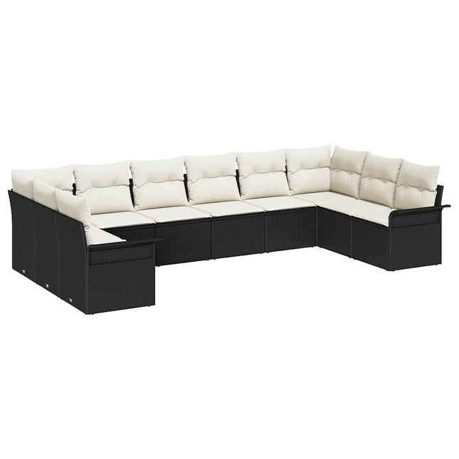 Havesofa Sæt med opbevaring 10 pcs Sort polyrattan