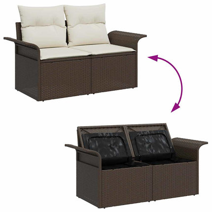Havesofa Sæt med opbevaring 10 pcs Brun polyrattan