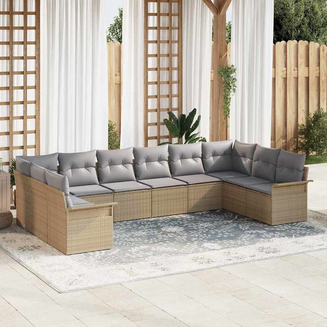Havesofa Sæt med opbevaring 10 pcs Beige polyrattan