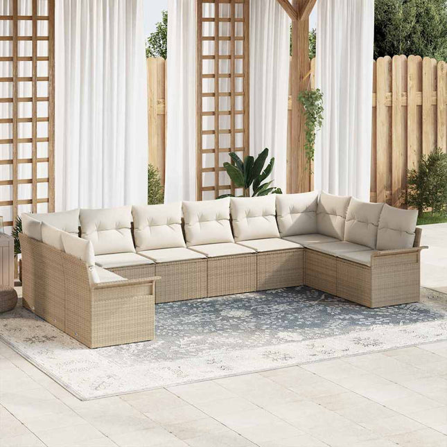 Havesofa Sæt 10 stk. Beige polyrattan