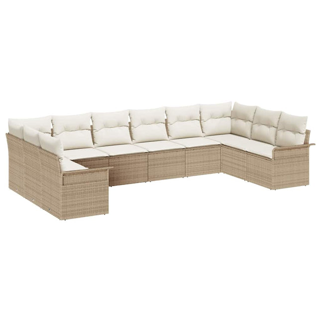 Havesofa Sæt med opbevaring 10 pcs Beige polyrattan