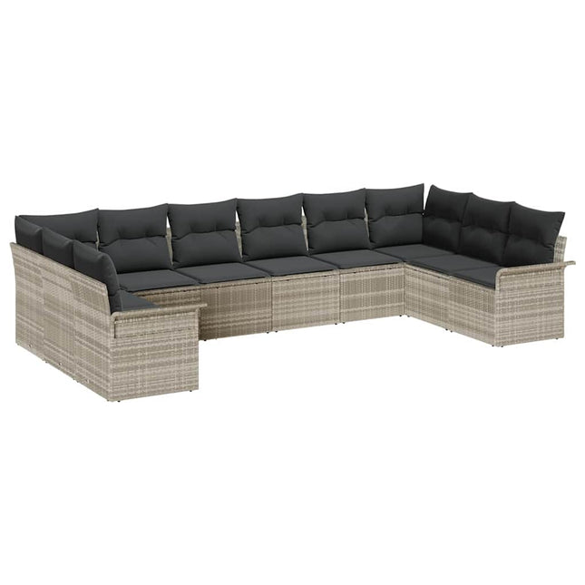 Havesofa Sæt med opbevaring 10 pcs Lysegrå polyrattan
