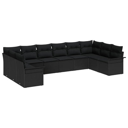 Havesofa Sæt med opbevaring 10 pcs Sort polyrattan