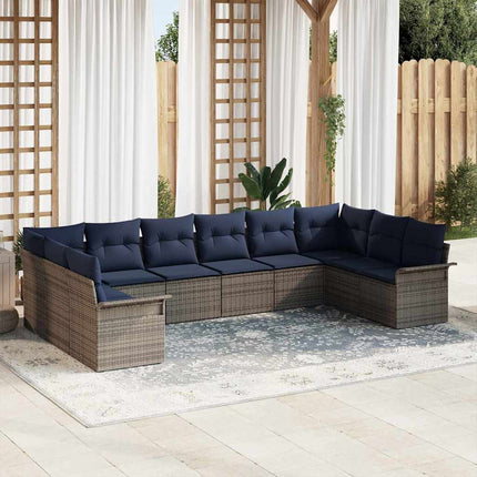Havesofa Sæt med opbevaring 10 pcs Lysegrå polyrattan