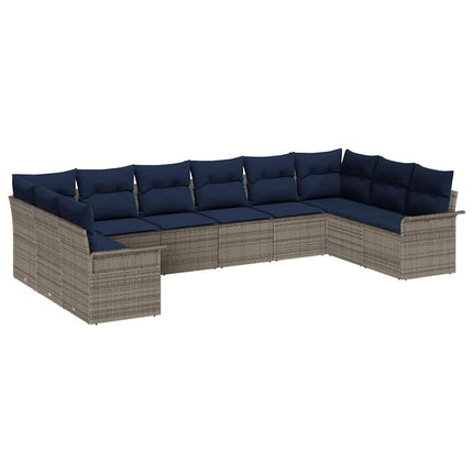 Havesofa Sæt med opbevaring 10 pcs Lysegrå polyrattan