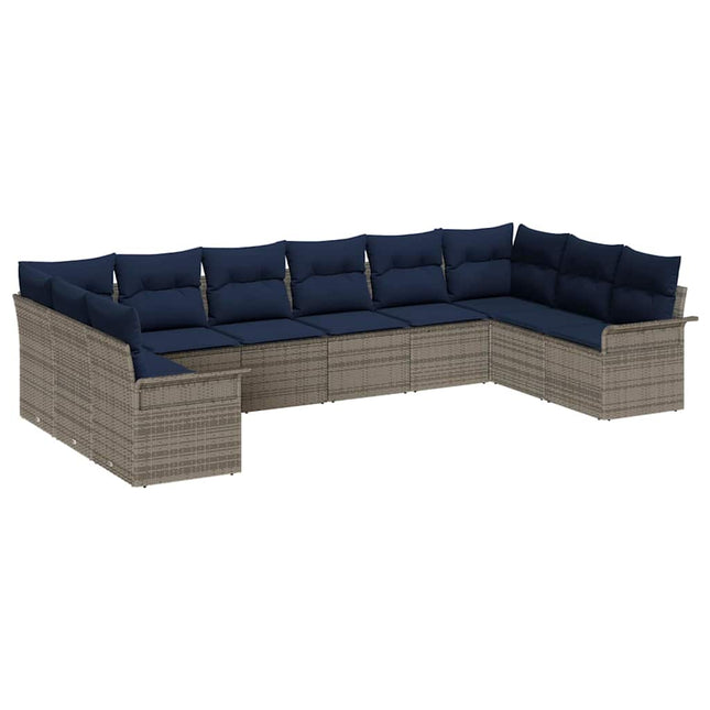 Havesofa Sæt med opbevaring 10 pcs Lysegrå polyrattan