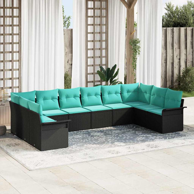 Havesofa Sæt med opbevaring 10 pcs Sort polyrattan