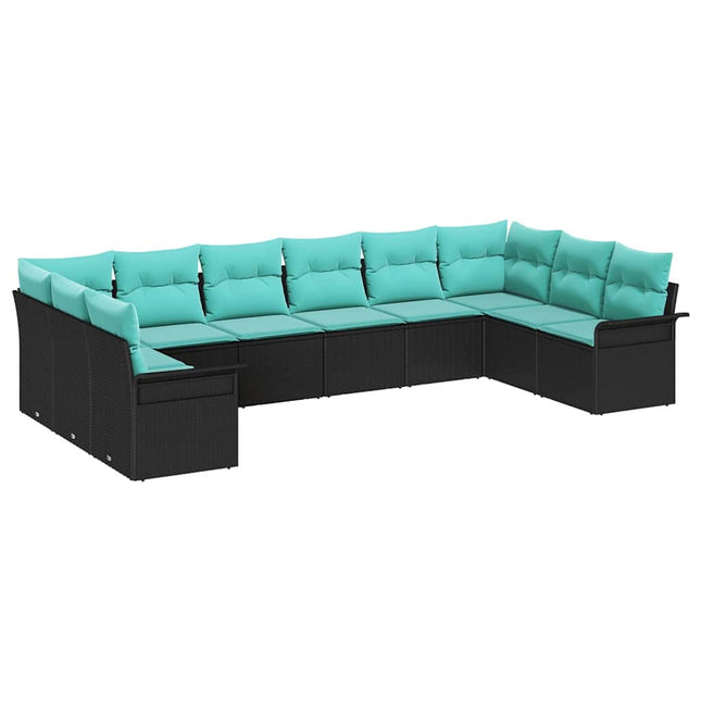 Havesofa Sæt med opbevaring 10 pcs Sort polyrattan