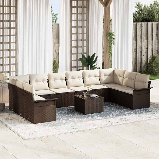 Havesofa Sæt med opbevaring 11 pcs Grå polyrattan
