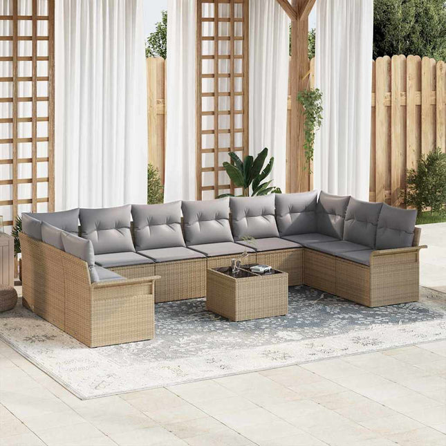 Havesofa Sæt med opbevaring 11 pcs Sort polyrattan