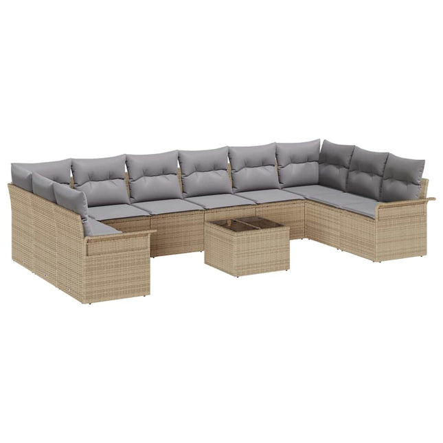 Havesofa Sæt med opbevaring 11 pcs Sort polyrattan
