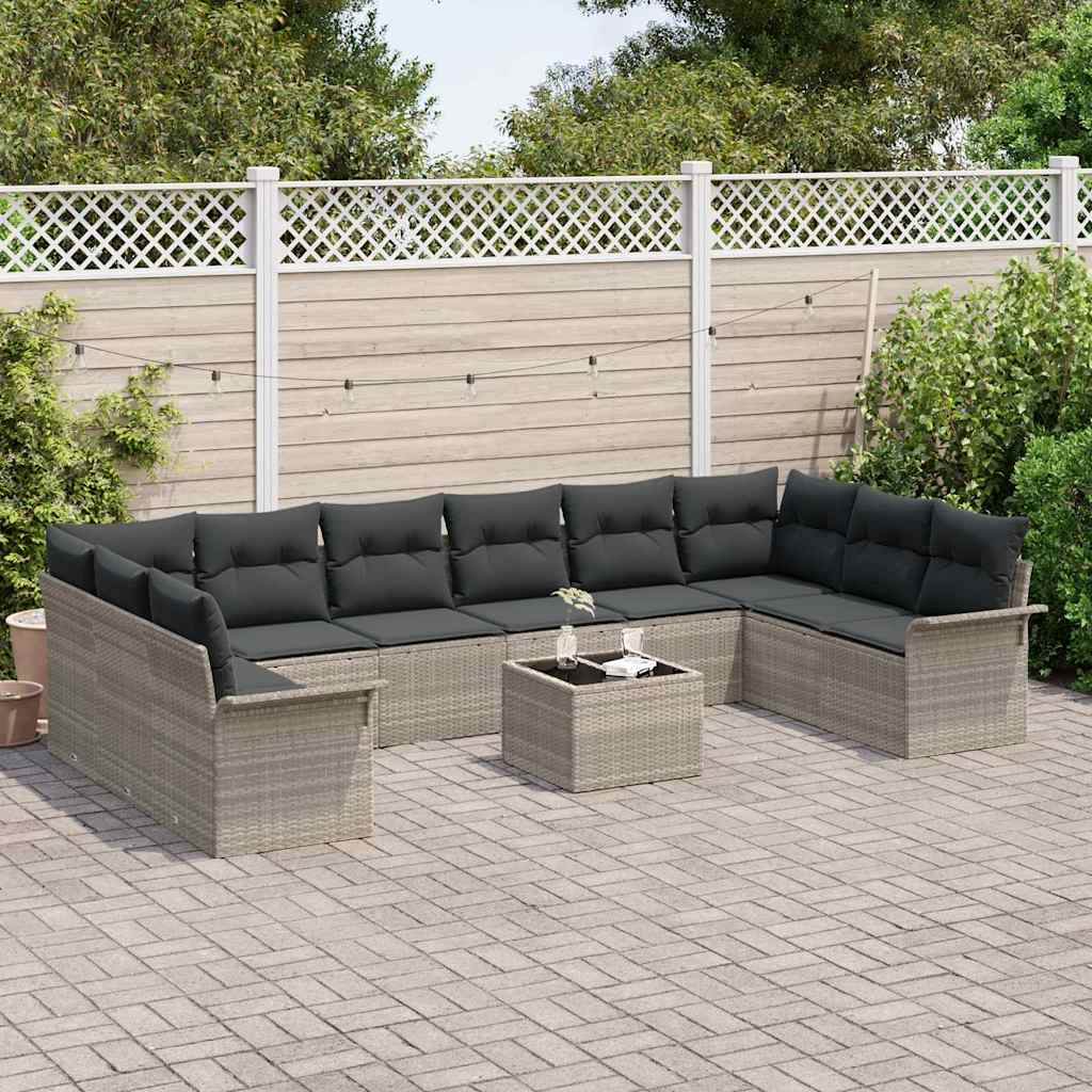 Havesofa Sæt med pude med opbevaring 11 pcs Grå Poly rattan