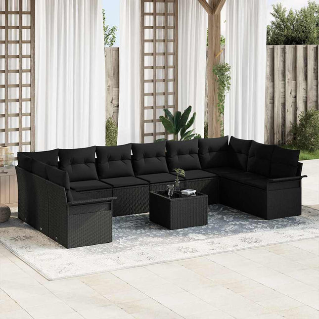 Havesofa Sæt med pude med opbevaring 11 pcs Beige Poly rattan