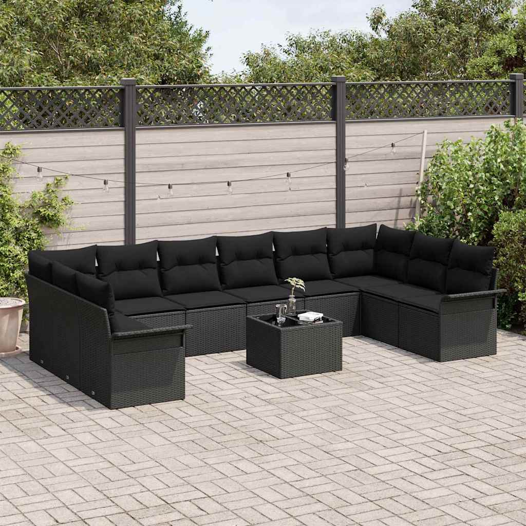 Havesofa Sæt med pude med opbevaring 11 pcs Beige Poly rattan