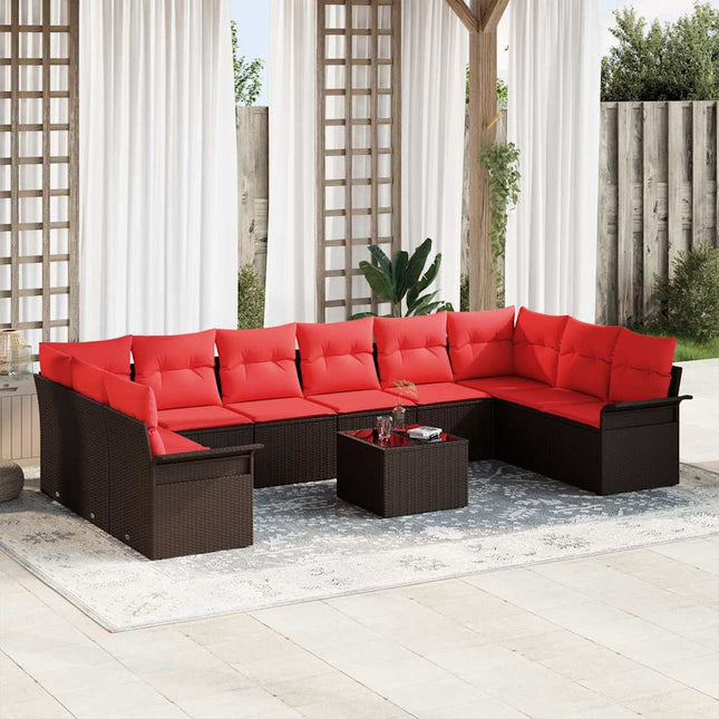Havesofa Sæt med opbevaring 11 pcs Brun polyrattan