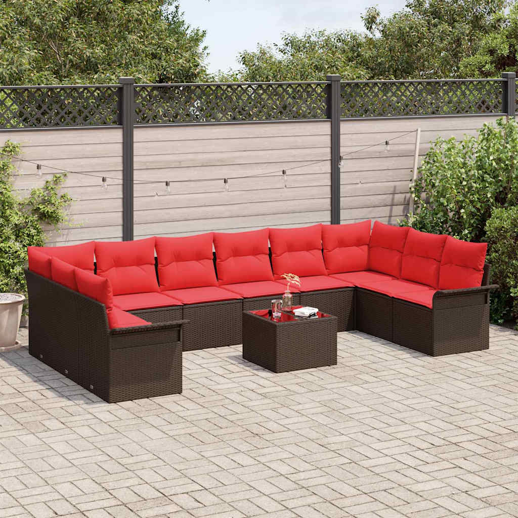 Havesofa Sæt med opbevaring 11 pcs Brun polyrattan