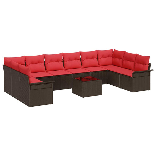 Havesofa Sæt med opbevaring 11 pcs Brun polyrattan