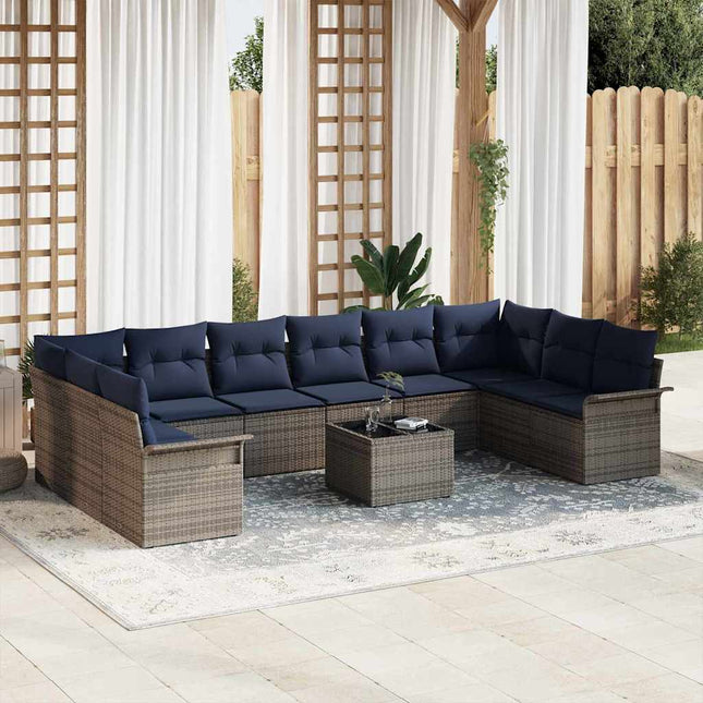 Havesofa Sæt med opbevaring 11 pcs Grå polyrattan