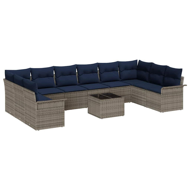 Havesofa Sæt med opbevaring 11 pcs Grå polyrattan