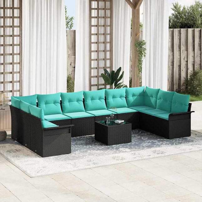 Havesofa Sæt med opbevaring 11 pcs Sort polyrattan