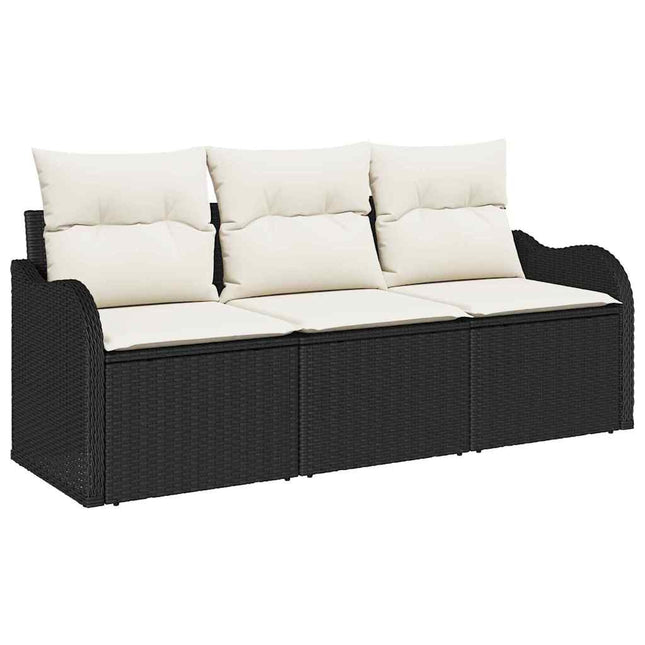Havesofa Sæt med opbevaring 3 pcs Sort Poly rattan