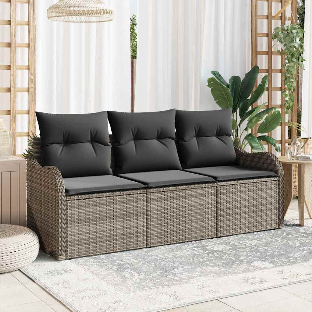 Havesofa Sæt med opbevaring 3 pcs Grå Poly rattan