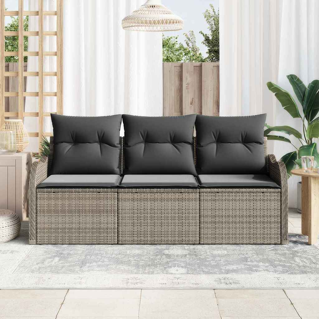 Havesofa Sæt med opbevaring 3 pcs Grå Poly rattan