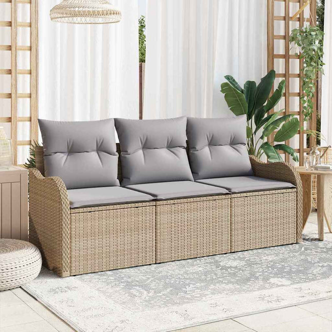 Havesofa Sæt med opbevaring 3 pcs Beige Poly rattan