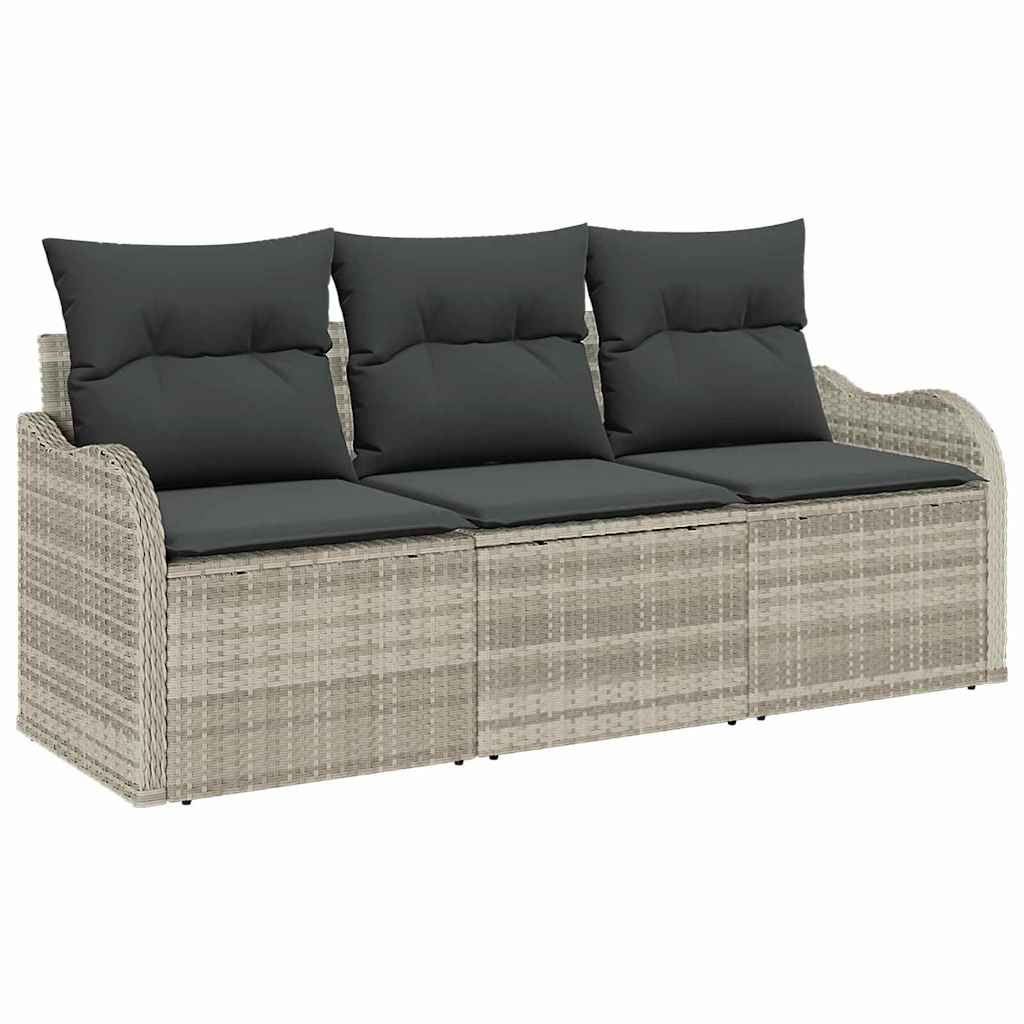 Havesofa Sæt med opbevaring 3 pcs Lysegrå Poly rattan