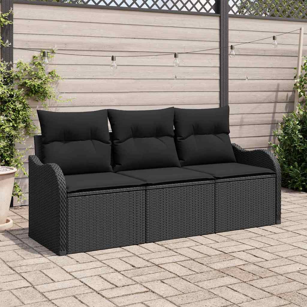 Havesofa Sæt med opbevaring 3 pcs Sort Poly rattan