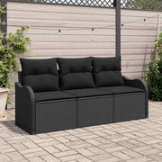 Havesofa Sæt med opbevaring 3 pcs Sort Poly rattan
