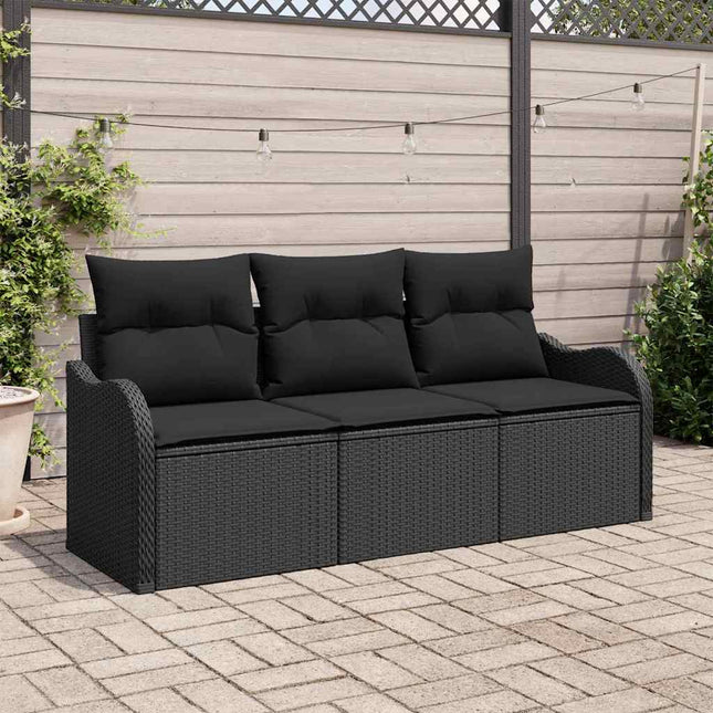 Havesofa Sæt med opbevaring 3 pcs Sort Poly rattan